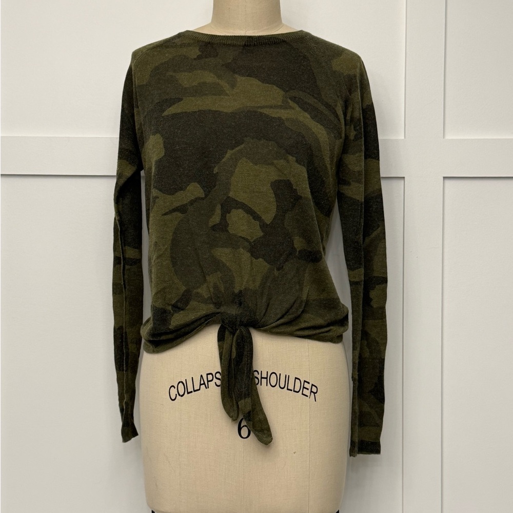 Camouflage Long Sleeve Tie-Front Top